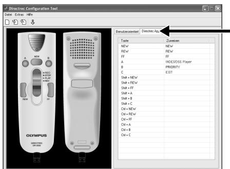 OLYMPUS DR-2000 - Wählen Sie das Register [Directrec App] im Dialogfenster [Directrec Configuration Tool]. - 1