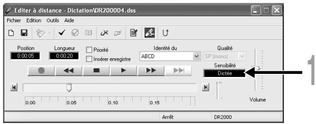OLYMPUS DR-2000 - Sélectionnez dans le champ «Sensibilité» soit «Dictée» ou «Conférence» dans la fenêtre [Editor à distance]. - 1