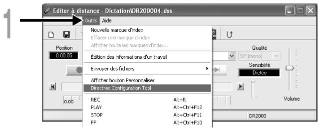 OLYMPUS DR-2000 - Cliquez sur l'icône dans la barre d'outils de la fenêtre [Editer à distance] dans le menu. Ou sélectionnez [Directrec Configuration Tool] dans le menu [Outils]. - 1