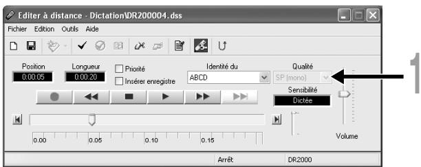 OLYMPUS DR-2000 - Sélectionnez dans le champ «Qualité» soit «SP (mono)» ou «LP (mono)» dans la fenêtre [Editor à distance]. - 1
