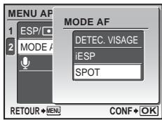 OLYMPUS Μ 1030 SW - Utilisez la molette de défilement △▽ pour sélectionner [DETEC. VISAGE], [iESP] ou [SPOT] et appuyez sur OK FUNG. - 1