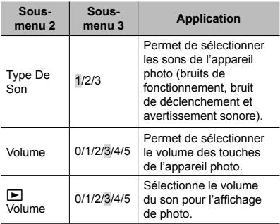 OLYMPUS TG-630 - Sélectionner le son et le volume de l'appareil photo ÿ [Réglage Son] - 1