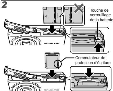 OLYMPUS VG-150,  VG-180 - Insertion de la batterie et de la carte mémoire SD/SDHC (vendue séparation) - 2