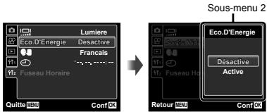 OLYMPUS VG-150,  VG-180 - Utilisez  pour selectionner le sous-menu souhaite 1 puis appuyez sur la touche - 1