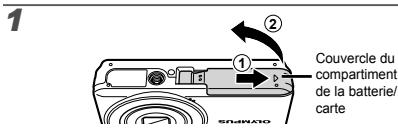 OLYMPUS VG-150,  VG-180 - Insertion de la batterie et de la carte mémoire SD/SDHC (vendue séparation) - 1