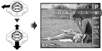 OLYMPUS TG - Sélectionnez l'option de flash dans le menu des fonctions de prise de vue. - 1