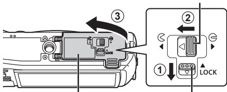 OLYMPUS STYLUS TG-4, TG-4 - Suivez les étapes ①, ② et ③ pour ouvrir le couvercle du compartiment de la batterie/carte. - 1