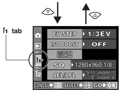 EV STEP ISO BOOST SQ AEL/AFL 1/3 EV OFF 1280x960 1/8 S.M: mode 1 C: mode 6 CANCEL SELECT GO OK