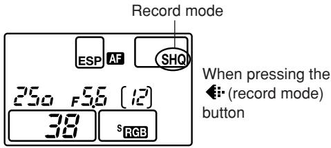 Record mode ESP AF SHQ 250 F 5.6 [12] 38 s RGB When pressing the ← (record mode) button