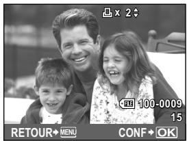 OLYMPUS E-P1 - Appuyez sur 4 pour selectionner la vue que vous voulez utiliser comme reservation d'impression, puis appuyez sur 50 pour régler le nombre de tirages. - 1