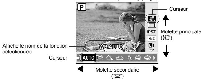 OLYMPUS E-P1 - Déplacez le curseur jusqu'à la fonction que vous souhaitez régler à l'aide de la molette principale et sélectionné des réglages à l'aide de la molette secondaire, puis appuyez sur la touche © - 1