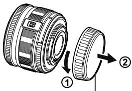 OLYMPUS E-P1 - Enlevez le bouchon avant de l'appareil et le bouchon arrêté de l'objet - 1