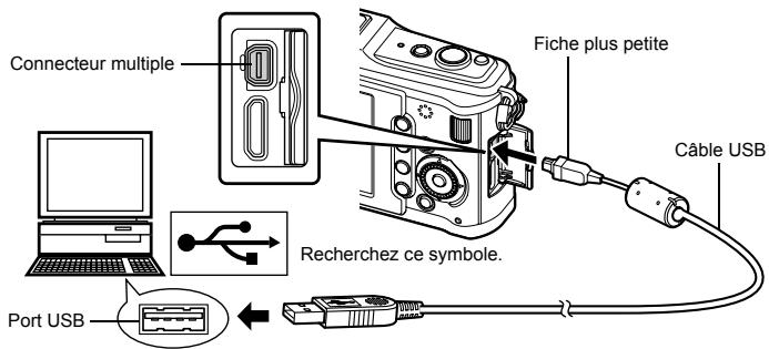 OLYMPUS E-P1 - Utilisez le cable USB fourni pour connecter l'appareil au connecteur multiple de l'appareil photo. - 1