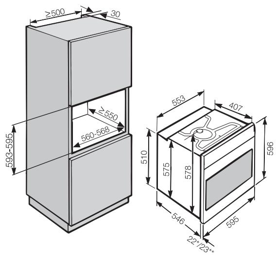 MIELE H 5240 BP - Dimensions de l'appareil et niche - 2