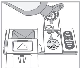 Diagram showing a hand holding a device with a warning label and a circular display, likely illustrating safety or emergency control.