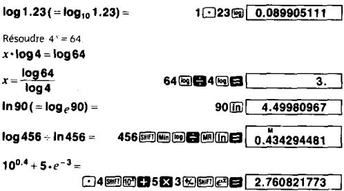 CASIO FX-180P PLUS - 9-3 Logarithmes décimaux et népériens / élévations à une puissance (cologarithmes décimaux, cologarithmes népériens, puissances et racines) - 1