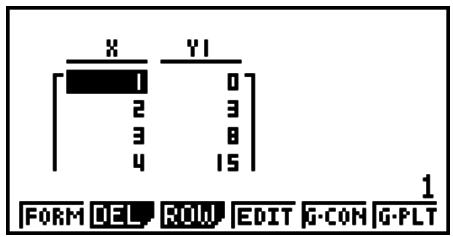 CASIO FX-9860GII SD - Exemple Utiliser le mode TABLE pour créer une table numérique pour la formule (Y1 = x^2 - 1) , puis copiez la table dans la liste 1 du mode STAT - 1