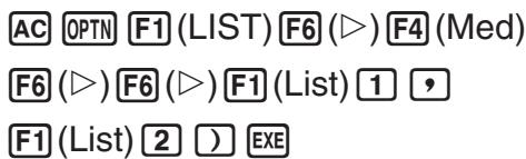 CASIO FX-9860GII SD - Exemple Calculer la médiane des données de la liste 1 (36, 16, 58, 46, 56), dont l'effectif est indiqué dans la liste 2 (75, 89, 98, 72, 67) - 1