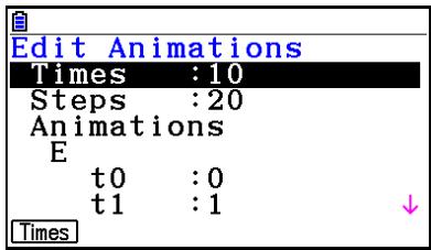CASIO FX COLOR GRAPH 20 - Exemple : Pendant l'écran d'animation créé avec la procédure décrite sous « Pour tracer un lieu de point », utilisez l'écran Edit Animations pour modifier l'animation - 1
