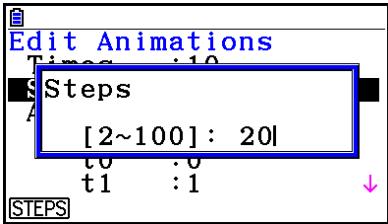 CASIO FX COLOR GRAPH 20 - Exemple : Pendant l'écran d'animation créé avec la procédure décrite sous « Pour tracer un lieu de point », utilisez l'écran Edit Animations pour modifier l'animation - 4