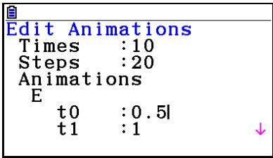 CASIO FX COLOR GRAPH 20 - Exemple : Pendant l'écran d'animation créé avec la procédure décrite sous « Pour tracer un lieu de point », utilisez l'écran Edit Animations pour modifier l'animation - 6