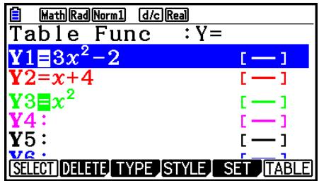 CASIO FX COLOR GRAPH 20 - Exemple Générer un tableau de valeurs pour les fonctions stockées dans les zones de mémoire Y1 et Y3 de la liste de relation de tableau - 1