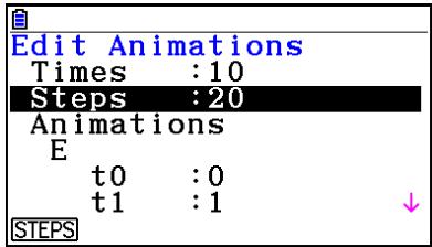 CASIO FX COLOR GRAPH 20 - Exemple : Pendant l'écran d'animation créé avec la procédure décrite sous « Pour tracer un lieu de point », utilisez l'écran Edit Animations pour modifier l'animation - 3