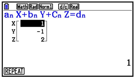 CASIO FX COLOR GRAPH 20 - Exemple Résoudre les équations linéaires simultanées suivantes pour x, y et z - 2