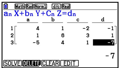 CASIO FX COLOR GRAPH 20 - Exemple Résoudre les équations linéaires simultanées suivantes pour x, y et z - 1
