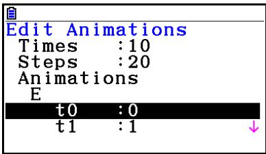 CASIO FX COLOR GRAPH 20 - Exemple : Pendant l'écran d'animation créé avec la procédure décrite sous « Pour tracer un lieu de point », utilisez l'écran Edit Animations pour modifier l'animation - 5