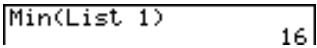 CASIO GRAPH 35,  GRAPH 35+ - Exemple Trouver la valeur minimale dans la liste 1 (36, 16, 58, 46, 56) - 2
