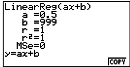 CASIO GRAPH 95 - - Copie de la formule de régression depuis l'écran de résultat d'un calcul de régression - 1