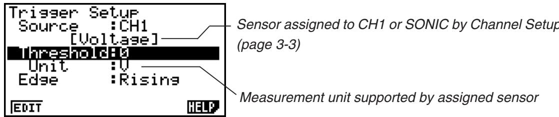CASIO GRAPH 95 - - To specify the trigger threshold value and trigger edge type - 1