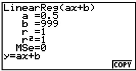 CASIO GRAPH 95 SD - - Copie de la formule de régression depuis l'écran de résultat d'un calcul de régression - 1