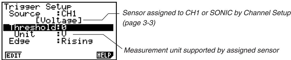 CASIO GRAPH 95 SD - - To specify the trigger threshold value and trigger edge type - 1