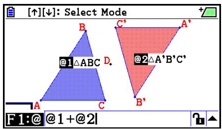 CASIO GRAPH COLOR FX-CG20 - Exemple : Pour calculer la somme des aires de deux triangles affichés, puis afficher l'expression et les résultats du calcul - 4