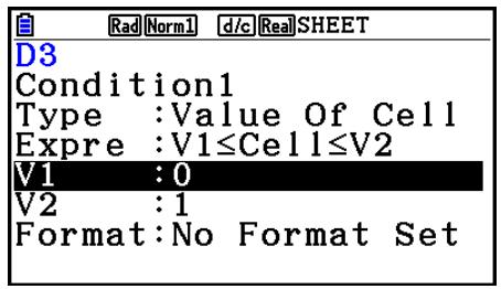 CASIO GRAPH COLOR FX-CG20 - - Configuration des paramètres du type de condition Value Of Cell - 2