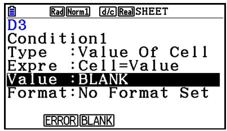 CASIO GRAPH COLOR FX-CG20 - - Configuration des paramètres du type de condition Value Of Cell - 3