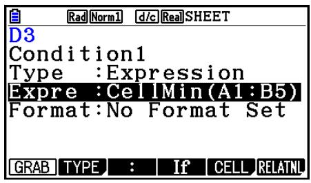 CASIO GRAPH COLOR FX-CG20 - - Configuration des paramètres du type de condition Expression - 1