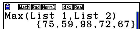 CASIO GRAPH COLOR FX-CG20 - Exemple Trouver si la liste 1 (75, 16, 98, 46, 56) ou la liste 2 (35, 59, 58, 72, 67) contient la plus grande valeur - 1