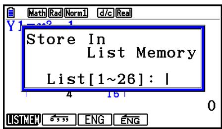 CASIO GRAPH COLOR FX-CG20 - Exemple Utiliser le mode Table pour creer un tableau de chiffres pour la formule (Y1 = x^2 - 1) , puis copiez le tableau dans la liste 1 du mode Statistics - 2