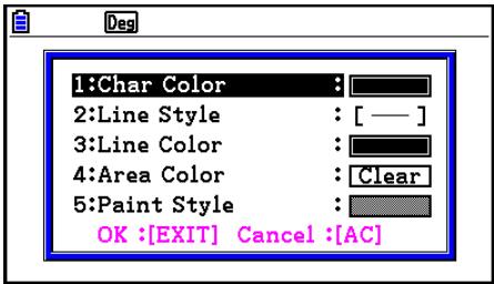 CASIO GRAPH COLOR FX-CG20 - - Pour spécifique la couleur et le type de ligne de tous les objets affichés - 1