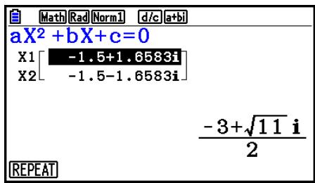 CASIO GRAPH COLOR FX-CG20 - Exemple Pour résoudre l'équation quadratique x^2 + 3x + 5 = 0 dans le mode Equation - 1