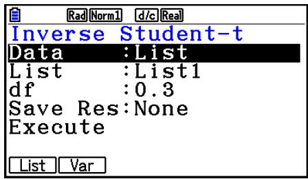 CASIO GRAPH COLOR FX-CG20 - Distribution t de Student cumulative inverse - 1