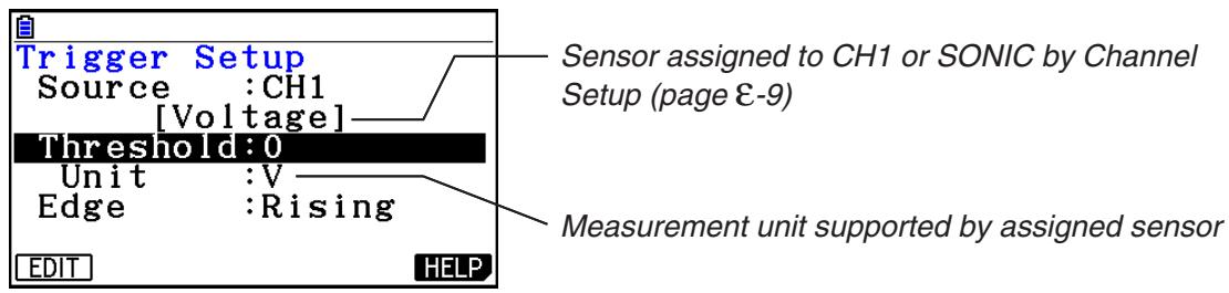 CASIO GRAPH COLOR FX-CG20 - - To specify the trigger threshold value and trigger edge type - 1