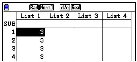 CASIO GRAPH COLOR FX-CG20 - Exemple Remplacer tous les éléments de données de la liste 1 par le nombre 3 - 2