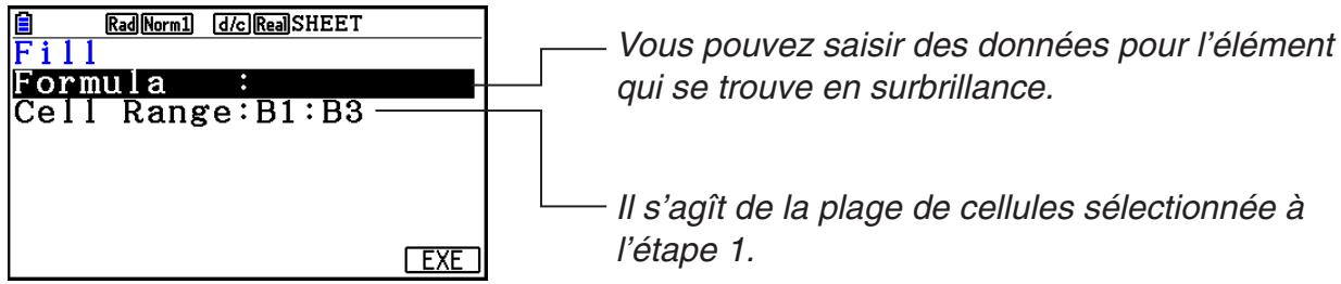 CASIO GRAPH COLOR FX-CG20 - - Pour saisir la même formule dans une plage de cellules - 1