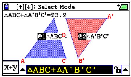 CASIO GRAPH COLOR FX-CG20 - Exemple : Pour calculer la somme des aires de deux triangles affichés, puis afficher l'expression et les résultats du calcul - 5