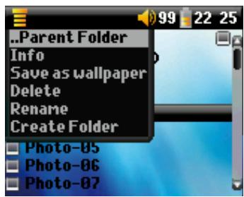 ARCHOS 105 - Menu contextuel du navigateur photo - 1