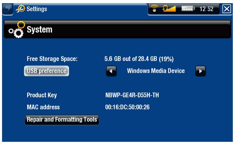 ARCHOS 405/605/705 - PARAMÉTRES "SYSTEM" [SYSTEME] - 1